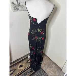 VTG 90s Arianna by Rachel Kaye Black Rose Maxi Dress Whimsygoth Column Slip 4P thumbnail 6