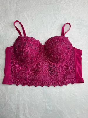 Windsor Pink Lace Corset Bustier Top Rhinestone Y2K Party Crop thumbnail 2