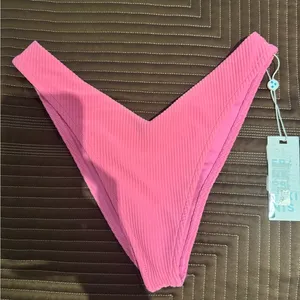 Frankie’s Bikinis Pink Ribbed Bikini Bottom thumbnail 1