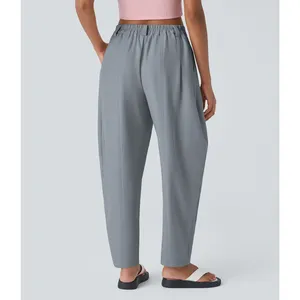 Halara Barrel Leg Work Pants Casual Pleated Pull On Weathervane Gray M thumbnail 2