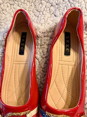 XRXC Red Patent Leather Square Toe Ballet Flats Rhinestone Buckle. thumbnail 5