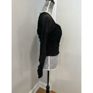 Jolie and Joy Women Sz:L Cropped Ruched Black Bodice Stretch Sheer Mesh Sleeves thumbnail 10