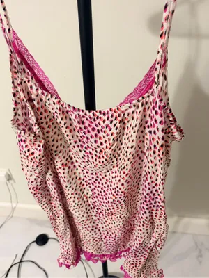 Women’s Pink Printed Cami Tank with Lace Trim thumbnail 5