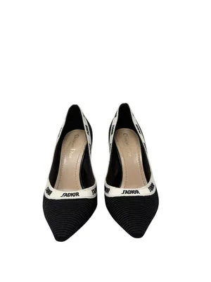 Dior J’Adior Logo Ribbon Black Canvas Slip On Pointed Toe Pumps Size 38 thumbnail 5