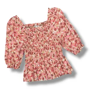 Nanette Lepore Cottagecore Floral Smocked Peplum‎ Puff Sleeve Blouse Pink Large thumbnail 12