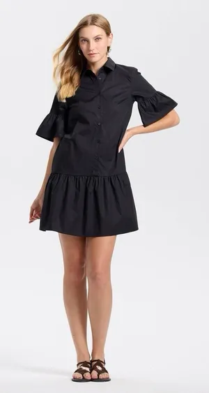 Universal Threads NWT Elbow Sleeve Poplin Mini Shirtdress Womens‎ Large Black thumbnail 1