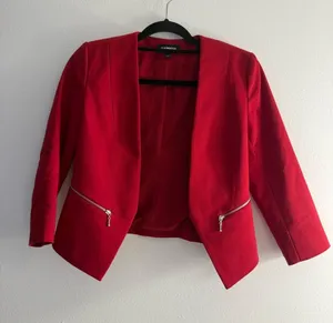 Express Red Open-Front Blazer with Silver Zippers thumbnail 1