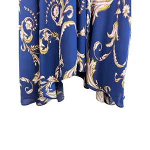 Tahari Arthur S Levine Navy Blue Paisley Faux‎ Wrap Midi Dress Ruffle Cuff 12 thumbnail 4