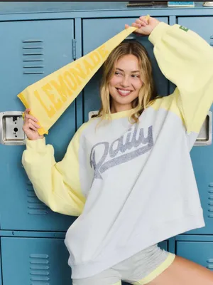 Daily Drills Fleece Raglan Americana Crew in Lemonade and Heather Grey thumbnail 1