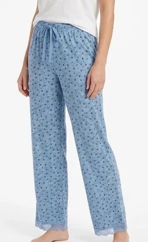 Free People Intimates Pajama Pants Womens W26 Blue Floral Stretch Drawstring thumbnail 1