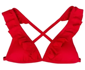 Shade & Shore Bright Red Triangle Ruffle‎ Swim Bikini Top Cross Back Size Small thumbnail 1