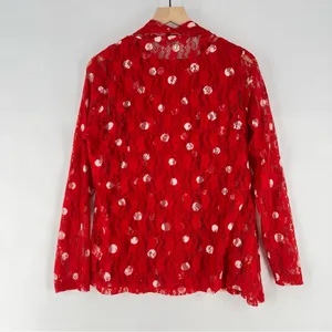 Susan Graver Red Lace White Polka Dot Scoop Neck Tank Sheer Open Cardigan‎ Set thumbnail 7