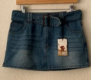Sincerely Jules Size 11/30 blue denim belted micro skirt in a medium Wash thumbnail 1