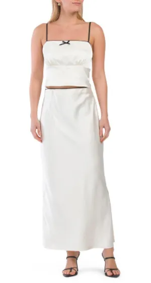 2pc Satin Cropped Camisole And Maxi Skirt Set size M thumbnail 1