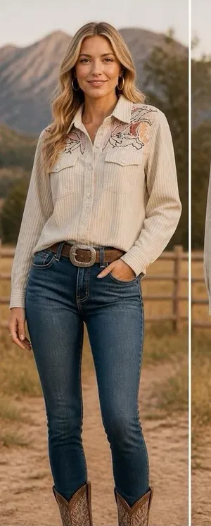 $80 NWT blue b Cream Embroidered Corduroy Fray Edge Western jacket M thumbnail 1
