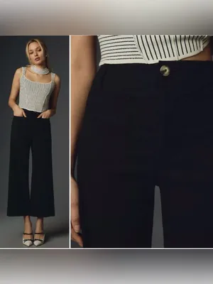 Maeve Anthropologie Colette Cropped Wide-Leg Pants in Black Size 25 Linen Cotton thumbnail 2