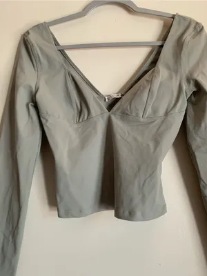 Free People Long Sleeve Cropped Top Olive Green Women Size Small Casual Shirt thumbnail 2