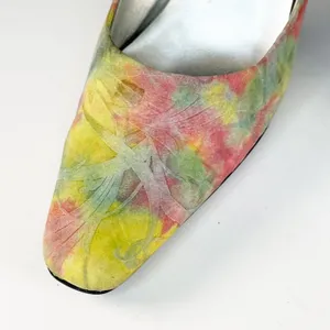 Bellini Tamesis Embossed Leather Kitten Heels Shoes Floral Yellow Pink Women 7.5 thumbnail 10