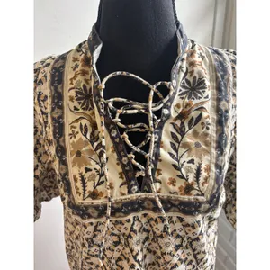 Anthropologie Pleated Puff Sleeve Blouse Small Boho cottage core croquette thumbnail 3