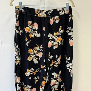 Who What Wear Floral Wide Leg Pants‎ Black Pink Orange Sz M Elastic Waist Belted thumbnail 5