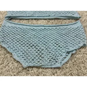 Sparkly Blue Fishnet Two Piece Crop Top Cheeky Bottoms Set Festival Rave OS thumbnail 8