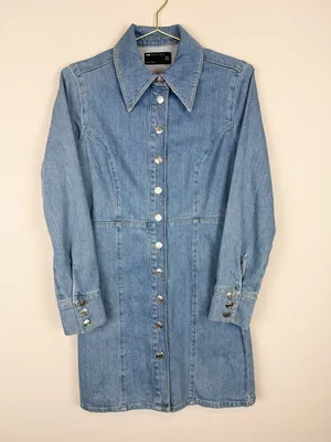 Asos Design Denim Long Sleeve‎ Hourglass Mini Dress Size 4 thumbnail 3