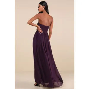 NWT Lulus Luxe Favorite Dark Purple Strapless Ruched Maxi Dress Bridesmaid Sz L thumbnail 4