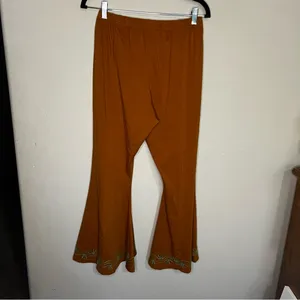 Yak N Yeti Rust Orange Pull On Boho Bell‎ Bottom Flare Asymetrical Hem Pants thumbnail 7