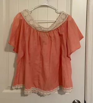 Vintage Flying Tomato women’s peach cream embroidered‎ loose fit blouse medium thumbnail 1