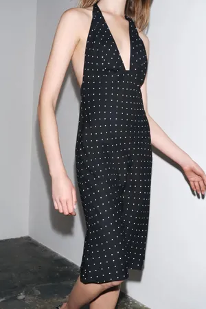 Zara Black Polka Dot Halter Midi Dress thumbnail 9