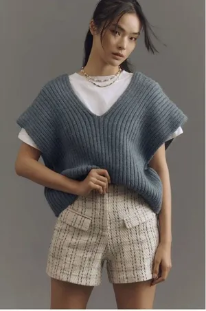 Pilcro x Anthropologie Boxy Ribbed Sweater Vest Size S in Blue thumbnail 1