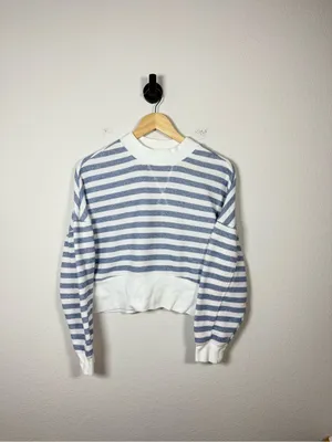 FRAME Drop Shoulder Crew Pullover Chambray Multi Striped Sweatshirt XS thumbnail 6
