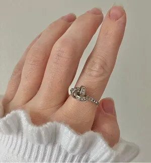 Love Knot Silver Diamond Ring Vintage Bow Pave Inset Promise Engagement Classic Jewelry thumbnail 1
