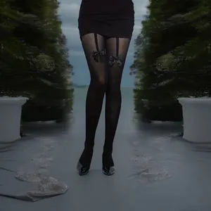 Black Bow Decor Semi-sheer Tights, High‎ Waist Comfortable Pantyhose One Size thumbnail 5