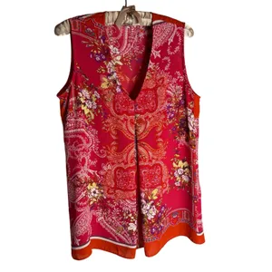 Rose + Olive Womens‎ L Sleeveless Blouse Top Paisley Boho Red Tank thumbnail 2