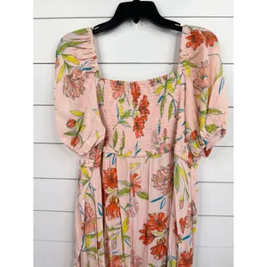For The Republic Womens Size L Pink Floral Maxi Dress Smocked Off The Shoulder thumbnail 6