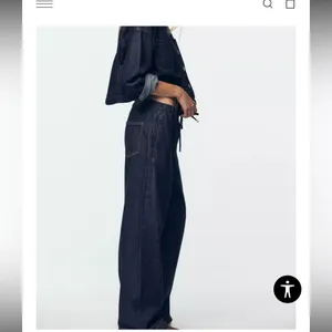 Drawstring Zara denim wide leg pants nwt $98 blogger fav casual classic fall $98 thumbnail 2
