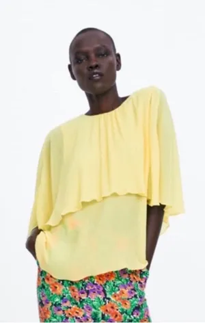 Zara Pale Yellow Layered Flutter Sleeve Tunic thumbnail 1