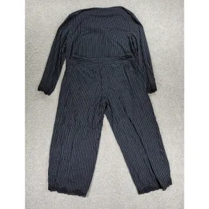 Soma Cool Collection Night Pajama Set S/M Black Stripes Lace Trim Crop Button Up thumbnail 3