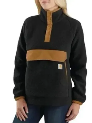 Carhartt Quarter Snap Fleece Pullover Black Tan Relaxed Fit Teddy Jacket‎ size L thumbnail 3