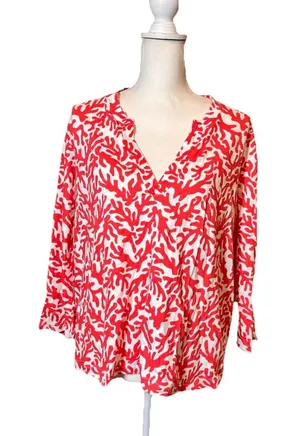 Lilly Pulitzer Odette Tunic XL Island Coral Treasure‎ Coral white V-Neck Top thumbnail 1