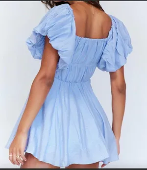 Halton Puff Sleeve Mini Dress In Blue thumbnail 2