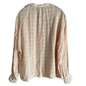 Zara Long Sleeve Oversized Flowing Loose Semi Sheer V Neck Blouse XS Soft Peach thumbnail 13
