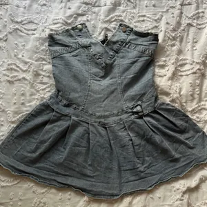 2Cute Short Strapless Jean Denim dress with clear straps include. Size M thumbnail 1