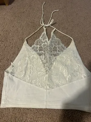 Free people White Lace Halter Crop Top thumbnail 5