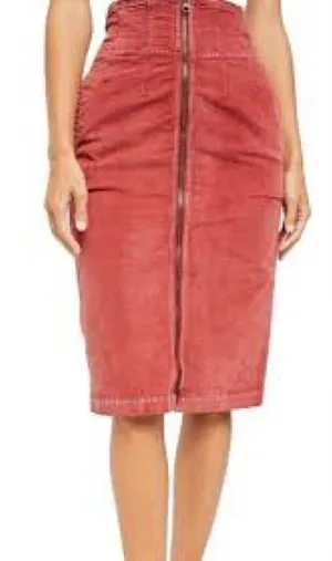 Free People I Want It All Cord Midi Skirt Poppy size 26 thumbnail 1