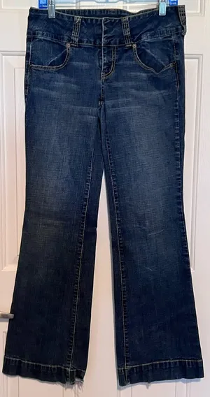 Hint Jeans Women's Wide Waist Band Wide Leg Back Legs Frayed‎ Size 11 thumbnail 1