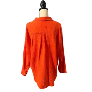 Aerie Women's Orange 100% Cotton Gauzy Day-Off Cover Up Shirt Sz M Oversized thumbnail 5