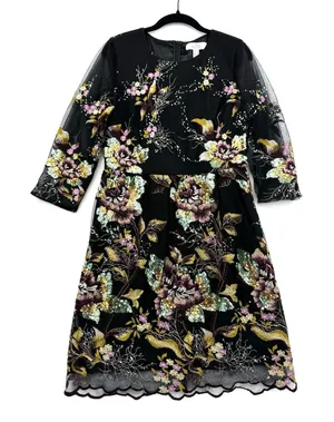 Belle Badgley Mischka Embroidered Sequin Floral Mesh Dress Size 8 Cocktail Party thumbnail 1