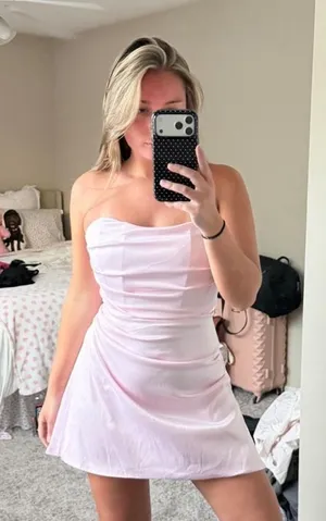 NWT Parthea pink satin strapless mini dress in a size S thumbnail 1